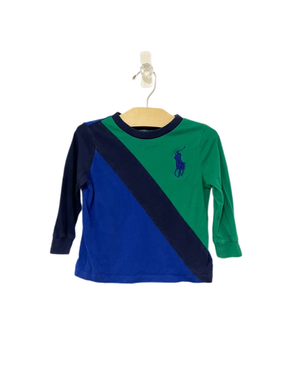 Polo by Ralph Lauren 18m Baby Green & Blue Long-Sleeve Colorblock Tee
